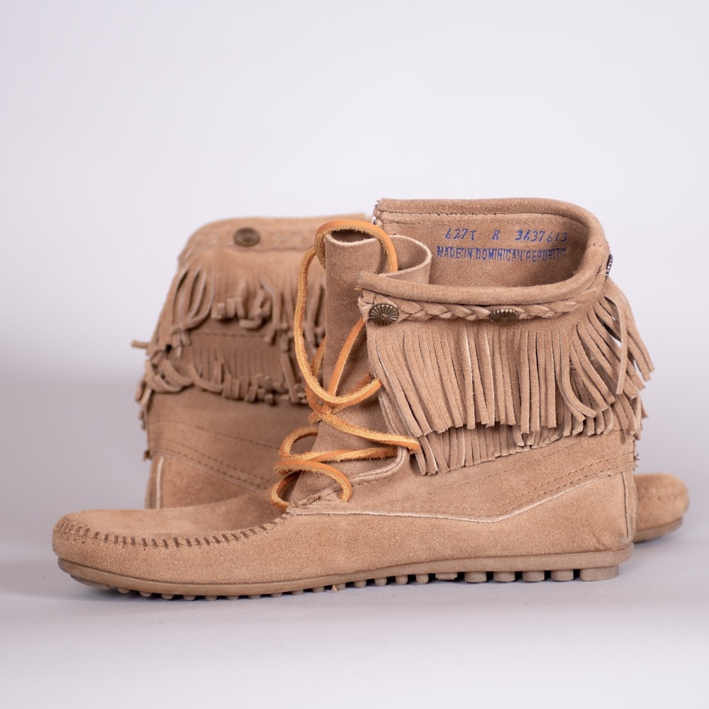 Minnetonka Leather Fringe Ankle High Moccasins